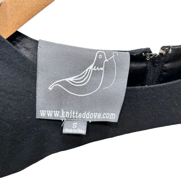 Knitted Dove Dress Gray Black Owl Print3/4 Sleeve Tunic Mini Dress Size S - Picture 6 of 12